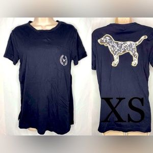 Black Victoria Secret PINK Sequin Dog Campus Pocket Tee